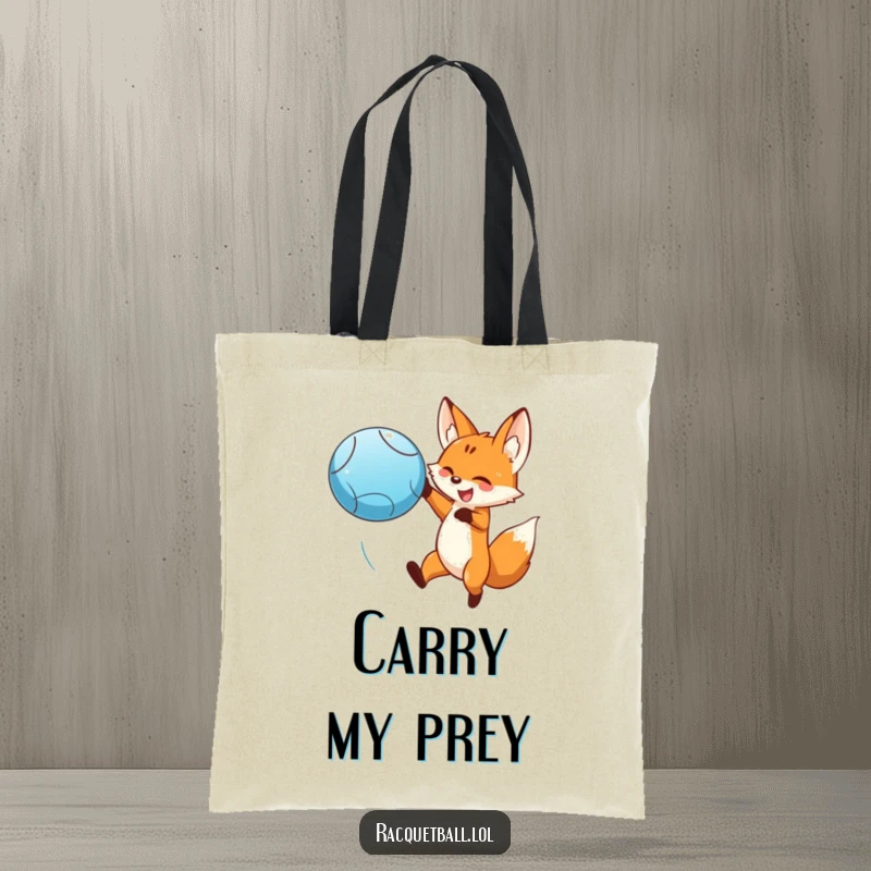 Funny fox leaping dramatically to hit a blue ball on a tote bag. A stylish funny gift for shoppers.